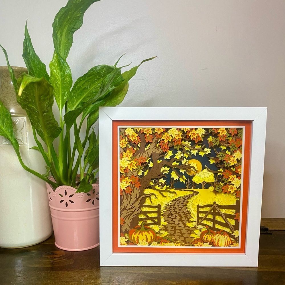 3D Fall Pumpkin Countryside Shadowbox